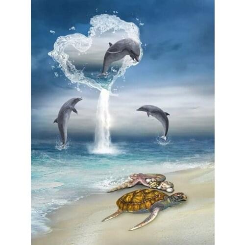 Dolphin beach Sea turtle diamond painting full drill animals pattern diamond embroidery mosaic picture of rhinestones artZP-1890