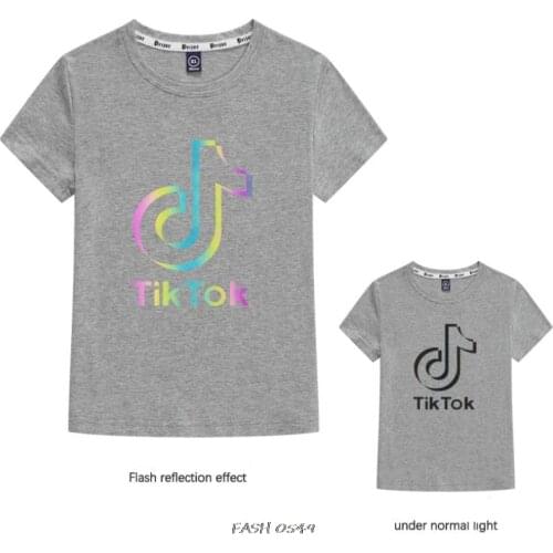 Childrens Tik Tok Cotton T Shirts Print Casual Family Clothing Set boys & girls Fashion laser reflection Tops