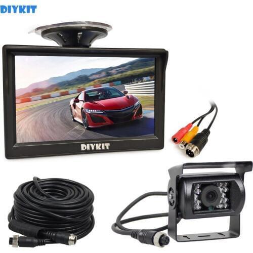 DIYKIT 5" DC12V-24V 4PIN Reverse Rear View Car Monitor Waterproof CCD Night Vision Backup Bus Truck Camera free Car Charger