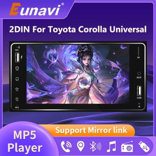 Eunavi 2 din Car Radio Android/IOS Link FM Car Multimedia Player 2 DIN autoradio For Toyota Corolla Universal 2 din Auto Stereo