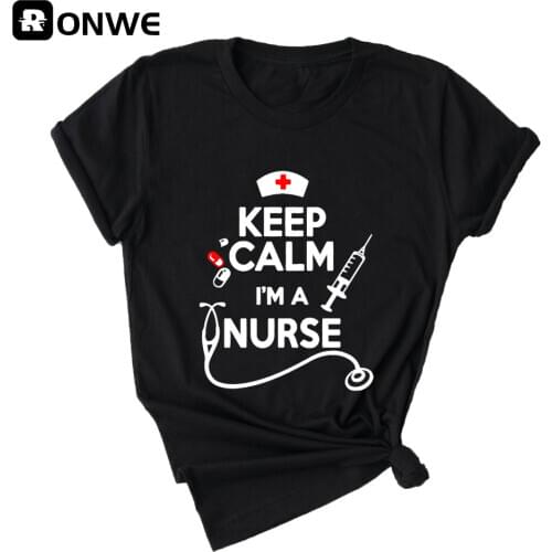 Keep Calm Nurse Printed Short Sleeve Black Women T-shirt Girl Vintage Tops Tee Female Harajuku Clothing Streetwear,Drop Ship