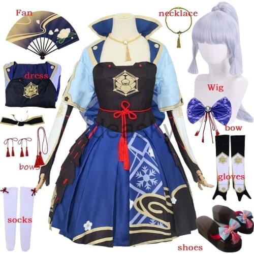 Anime Game Genshin ayaka kamisato genshin cosplay Genshin Impact Costume Women Party Halloween Wig shoes girl Chinese Fan Dress