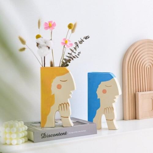 Northern Europe Household Ornaments Girl Face Ceramic Dried Flower Vase Creative Living Room Flower Arrangement Flower Vase