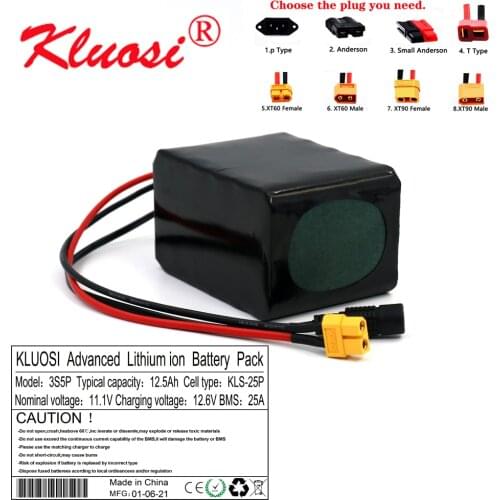 KLUOSI 12V 12.5Ah 12Ah 3S5P 12.6V Lithium Battery Pack with 25A BMS 250W High Capacity for Motor Scooter Solar Energy Light Etc