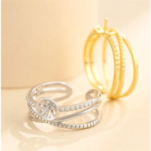 Ring Blank for 8mm-10mm Round Beads or Pearls Gold Plated 925 Silver Ring Setting Adjustable Ring Base SR0088