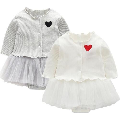 2019 Newborn Baby Girls Cute Dresses Autumn New Baby Coat + Bosy Suit Clothes Infant Long Sleeved Clothing Set Toddler Baby Suit