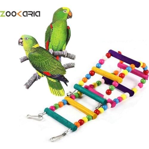 Bird Ladder Toys for Parrot Pet Swings Chew Hanging Bridge Wooden Rainbow Ladder for Cockatiel Conure Parakeet Macaw Budgie
