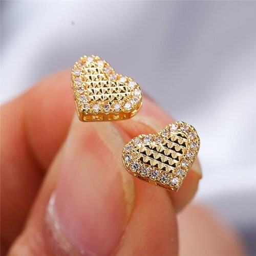 Cute Heart Small Stud Earrings Minimalist Female White Crystal Stone Earrings Rose Gold Silver Color Wedding Earrings For Women