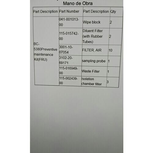 Mindray(China ) BC5380 preventive maintenance kit (FRU) for BC5380 Hematology analyzer new original