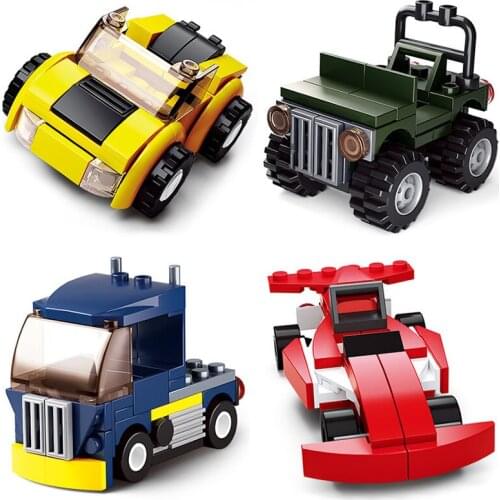 Minifigure Sluban 0597 196pcs 4in1 Racing Car Truck Sportscar Suv Building Block Toy Gifts FOR Children