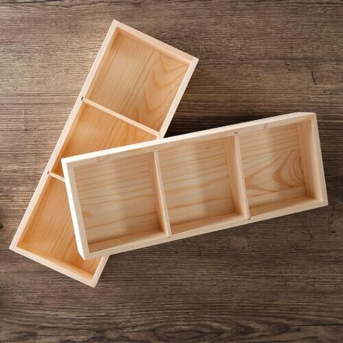 Fashion Wood Storage Box Living Room Wooden 3 Slots Display Case Family Jewelry Gift Box