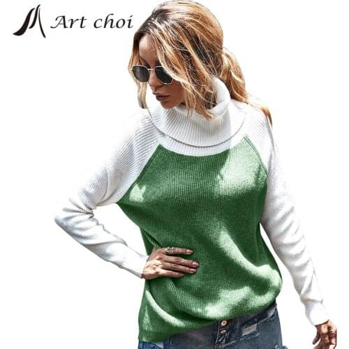 Fashion Autumn Winter Women Casual Solid Knitted Sweater Pullover Female Turtleneck Knitwear Simple All-match Tops Patchwork