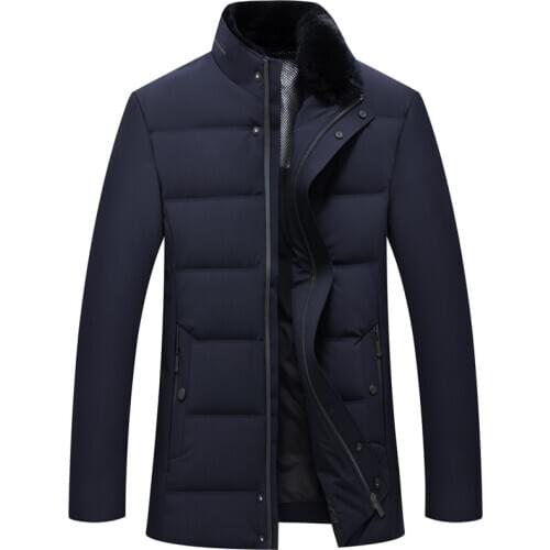 Winter Top Quality Men jacket thick detachable fur warm business stand collar 90% white duck down coat outerwear8908