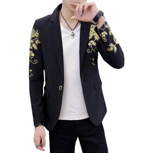 Men Casual Suits Blazers Fashion Single Button New Casual Men White Black Men Blazers Long Sleeves Printing Banquet Suits Blazer