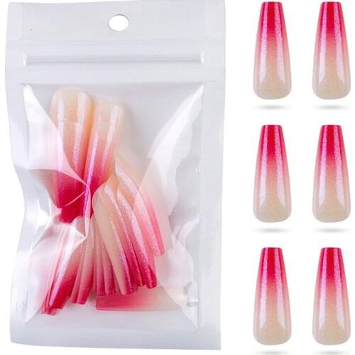 24pcs French Gradient False Nails Ballet Coffin Fake Nails Nail Tip Extension Detachable Nail Decoration Summer Nail Art Tools