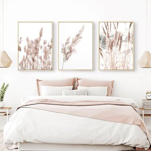 Canvas Art Painting Print Nordic Wall Art Picture Living Room Decor Autumn Reed Beige Flowers Plants Natural Landscape Poster