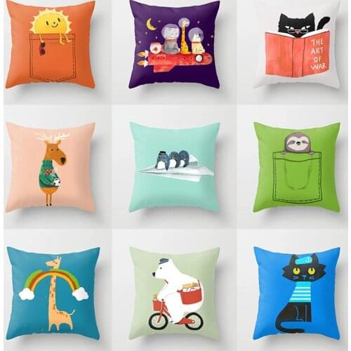 Kids Room Polyester Blend Pillow Cover Cartoon Animals Pattern Cushion Cover For Living Room Decoration Pillow Cases 45*45