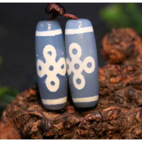 No.210402A14 A Pair of Magic Power Tibetan Old Agate Blue Color 5 Eye Lightening dZi Bead Timestown Saurce Top Quality