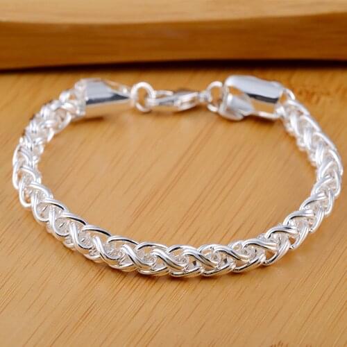 New 925 Sterling Silver Bracelet Fishbone Bracelet Woman & Mens Jewelry Gift
