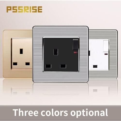 Stainless Steel Panel 13A UK 3Holes 1Switch 2USB Standard Switched Socket with Neon Wall Outlet Grounded