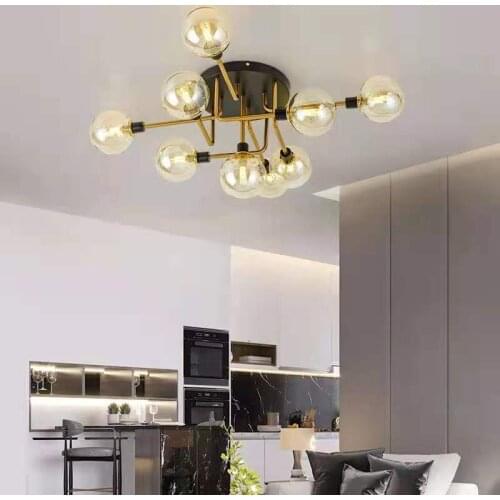 Decor Globe Dining Table Pendant Light Gold with Black Long Kitchen Table Chandelier Hanging Lamp Bedroom Ceiling Light Fixture