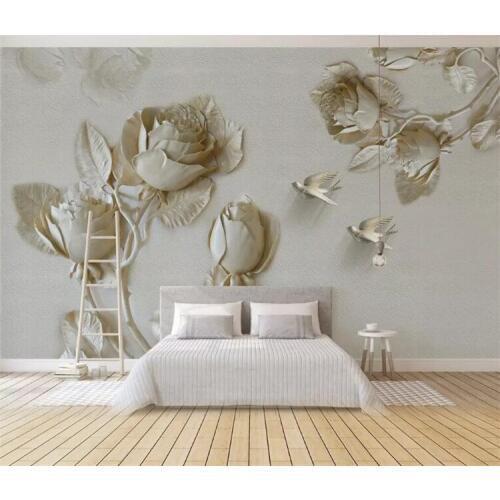 Custom Mural Wallpaper For Walls Home Decor 3D Stereo Relief Rose Flower Bird Background Wall Murals Papel De Parede Living Room