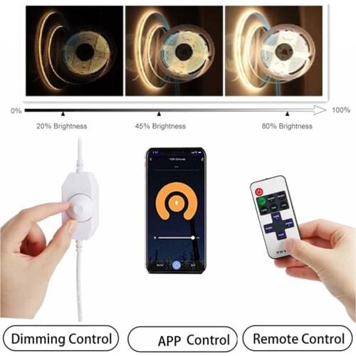 Dimmable COB Strip Light DC12V 320Leds/m Tuya Smart WIFI APP Flexible Tape Rope High Indensity RF Dimmer Control RA90 FCOB Lamp