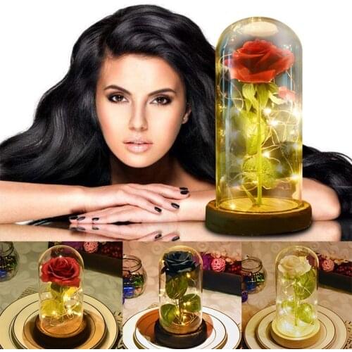 Dropshipping Beauty and The Beast Rose Flower In A Glass Dome with LED Light Gifts for GirlfriendsValentine Mothers Day Gifts