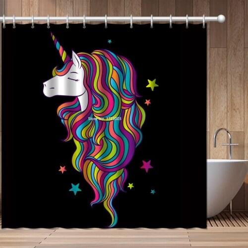 Rainbow Unicorn Digital Print Shower Curtain 3D Cartoon Childrens Bathroom Decoration Polyester Waterproof Shower Curtain