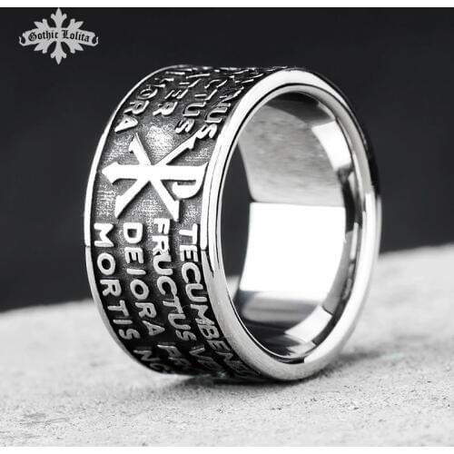 The Hail Mary Scripture Bible Letters Vintage Stainless steel Ring for women and men