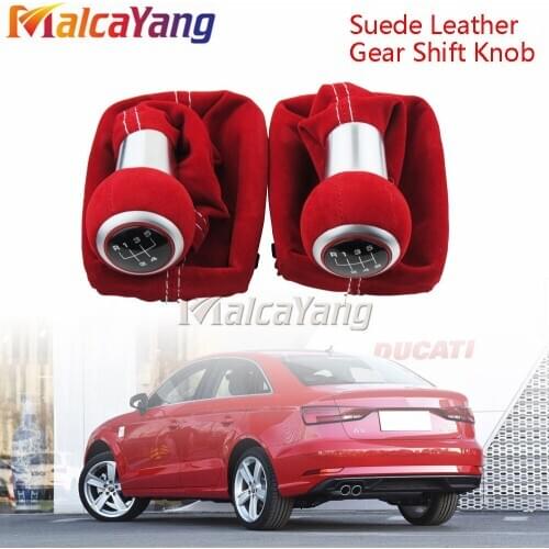 Warm Red 5/6 Speed Complete Gear Shift Knob With Suede Leather Gaiter Boot Cover for Audi A3 S3 2001 2002 2003