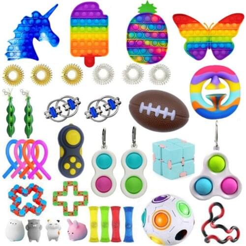 Fidget Toy Set Box Anti Stress Gift Pack Push Bubble Pop Figet Squeeze Sensory For Adults Children Stress Relief Toys