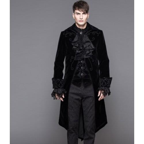 D.F Winter Men Jacket Trench Coat Fashion Long Jacket Male Punk Gothic Rock Long Sleeve Woolen Coat Stage Costumes