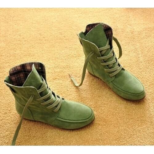 Womens Suede Leather Ankle Boots Casual Lace-up Winter Boots Comfortable Soft Rubber Solid Flat Shoes Womens Shoes