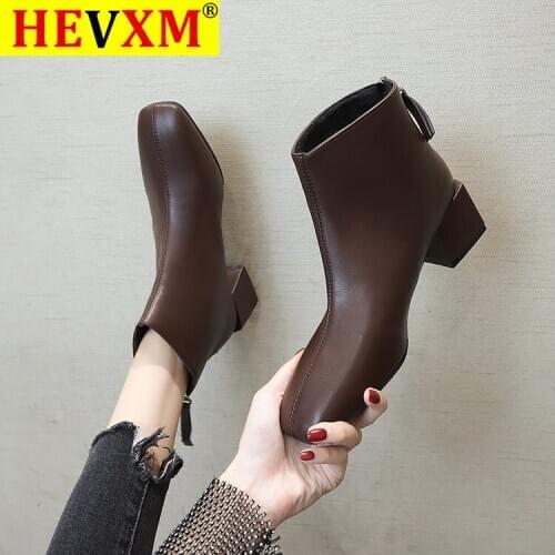 2020 5CM Ankle Boots For Women Square Toe Fashion Shoes Plush Warm Winter Short Boots Zipper Square Heels Comfortable Lady Shoes