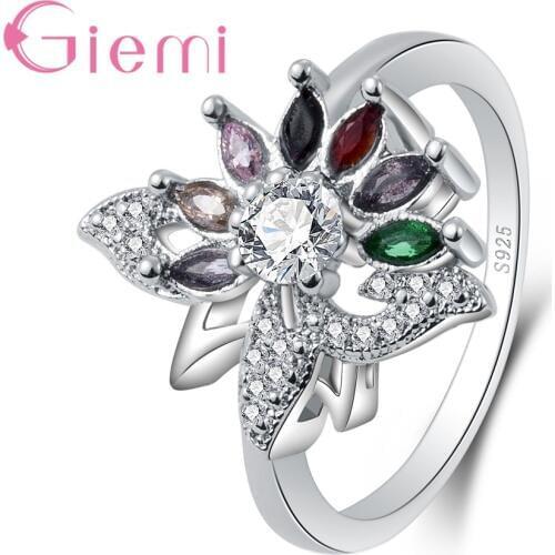 925 Sterling Silver Shiny Forever Love Colorful Flower Finger Rings For Women Wedding Engagement Anillos Jewelry