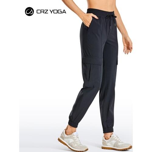 CRZ YOGA Womens Lightweight workout Joggers Casual Lounge Cargo Drawstring Elastic Waist Running Pants with Pockets-28 inches