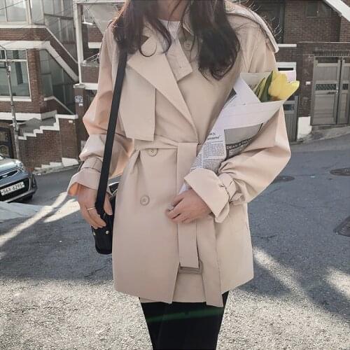 2021 Spring Autumn New Womens Solid Color Adjustable Waist Long Sleeve Double-Breasted Trench Coat Female Oversize Fashion Coat