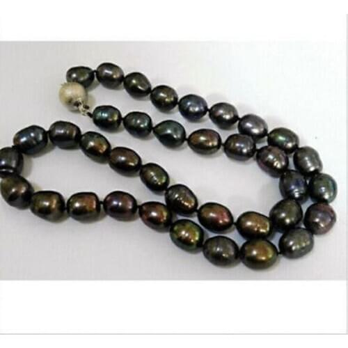 Stunning9-10mm baroque black green pearl necklace18"
