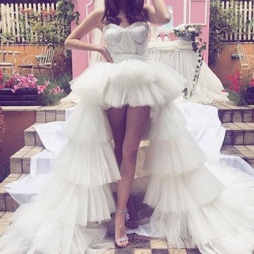 Boho Wedding Dresses High Low Women Wear 2021 casamento Ruffle Bridal Dress Front Short Back Long Sweetheart Neckline