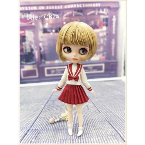 2pcs/set Fashion Doll’s Pleated Skirt Japanese Style School Uniform Sailor Suit Set for blyth kurhn 1/6 Dolls Accessories