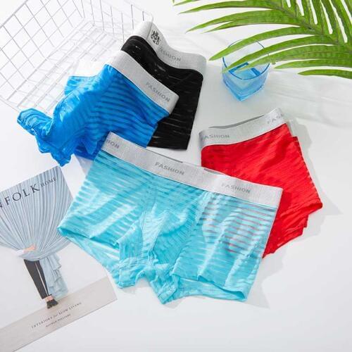 4pcs/lot Mens underwear boxer shorts transparent stripes sex appeal underwear personality four corners breathable pants