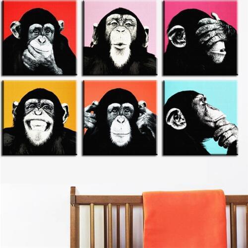 6PCS Andywarol Monkey Wall Painting Print On Canvas For Home Decor Ideas Paints On Wall Pictures Art No Framed