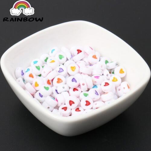 Wholesale Mixed White Bottom Intermediate Colours Flat Heart Round Loose Beads Acrylic Spacer Beads For Jewelry Making 200pcs7mm