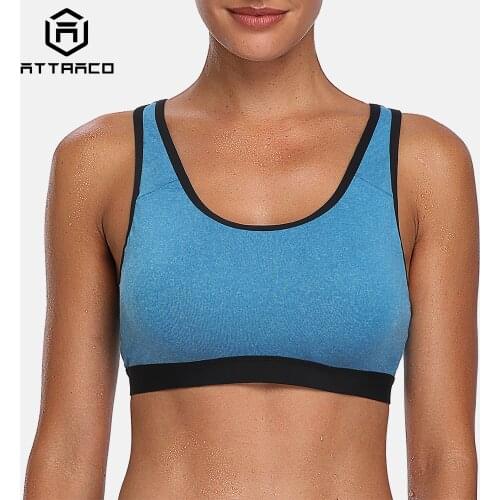 Attraco Womens Mid Impact Support Sports Bra Padded Yoga Bra Breathable Running Workout Racerback Sports Top