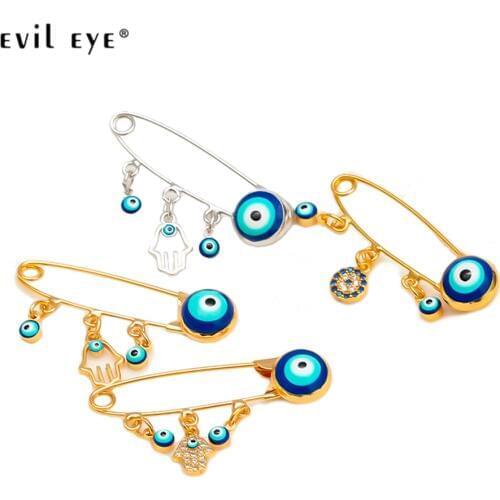 EVIL EYE Hollow Hamsa Hand Charm Brooch Gold Silver Color Micro Pave Pendant Brooch Pin Fashion Jewelry for Women Men EY6527