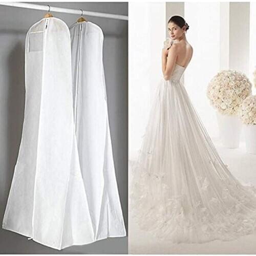 White 72 inches Non-Wowen Dress Dust Cover Bags Wedding Gown Dress Garment Carry Cover Storage Protector Bags with Clear Window
