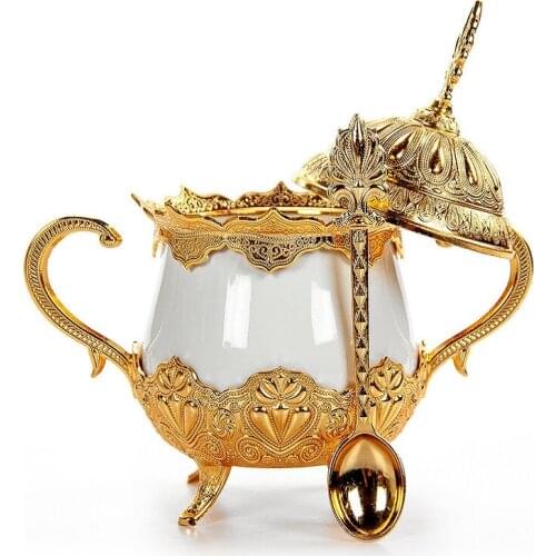 Gold Candy Dish with Lid Decorative Candy Bowl Turkish Delight Candy Jar for Home Office Desk Ottoman Style Authentic Gift