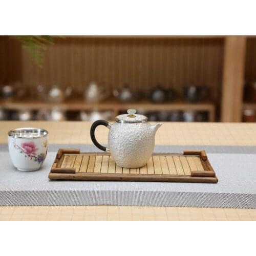 Silver pot 999 sterling silver handmade tea set Japanese retro teapot kettle home tea ceremony Kungfu tea set 180ml