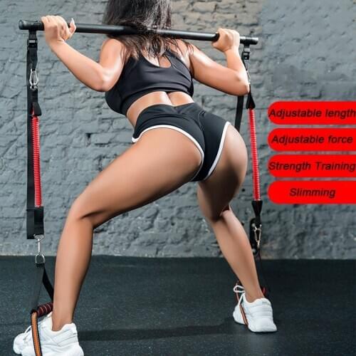 Muscle Tension Bar With Resistance Bands Rubber Loops Trainer Body Workout Fitness Equipment Home Slimming Gym Pull Rope Stick